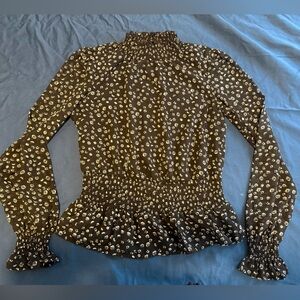 Japna Black Floral Smocked Long-Sleeve Top